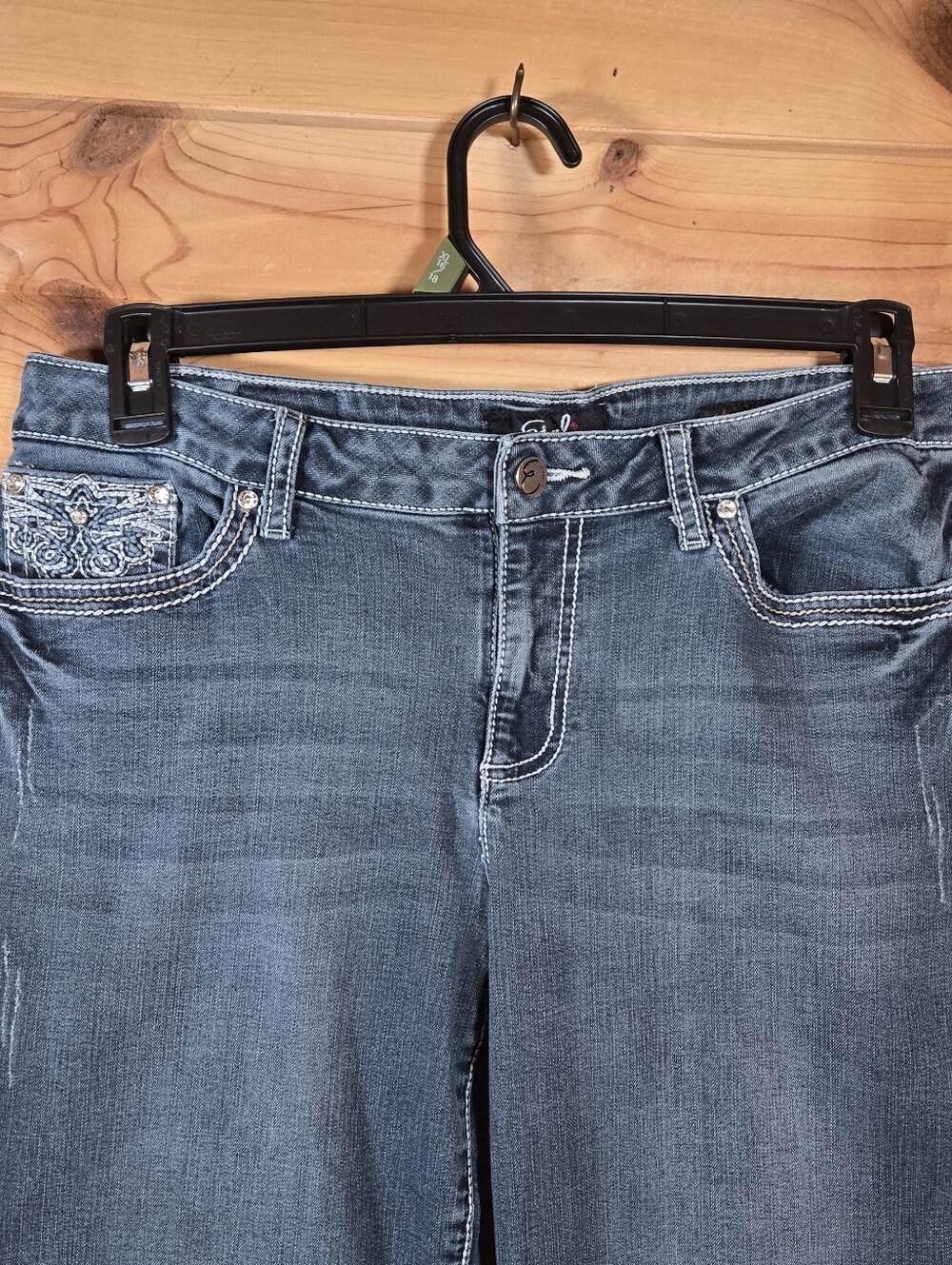 Earl Jeans Women's Straight Leg Blue Denim Jeans 14 Stretch Embellished Pockets